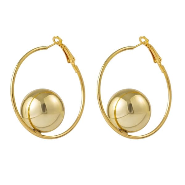 Stora Statement Hoop Guld Örhängen med Ring & Blank Kula