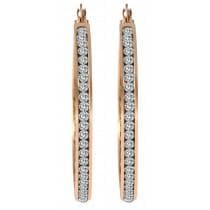 Rosé Guld Hoop Örhängen i Rostfritt Stål & Vita Rhinestones 4 cm