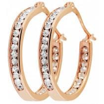 Rosé Guld Hoop Örhängen i Rostfritt Stål & Vita Rhinestones 4 cm