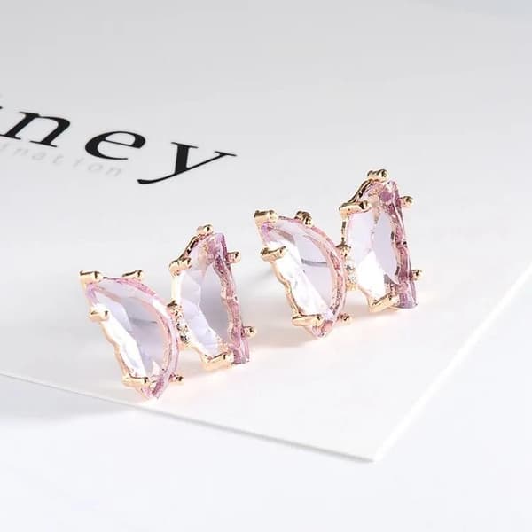 Earrings with butterfly motif and crystal clear stones pink transparent Rosa One-size