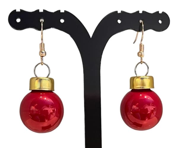 Guld Örhängen till Jul/Christmas - Röda Blankt Matta Julkulor