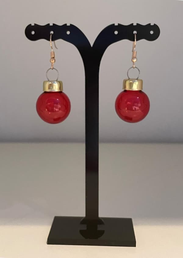 Guld Örhängen till Jul/Christmas - Röda Genomskinliga Julkulor