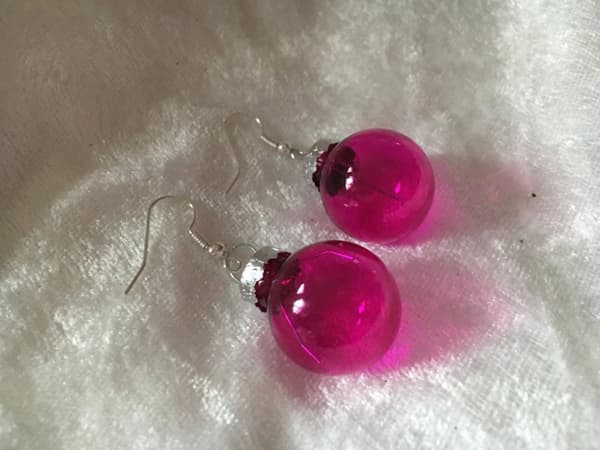 Silver Örhängen till Jul - Cerise Genomskinliga Julkulor