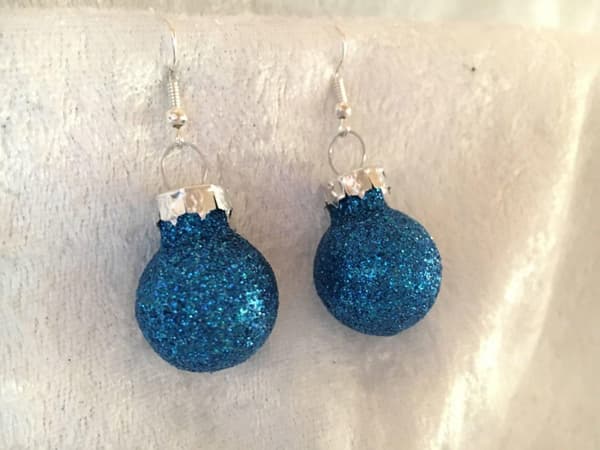 Silver Örhängen till Jul / Christmas - Turkos Glittriga Julkulor