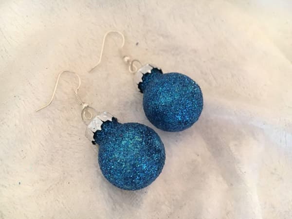 Silver Örhängen till Jul / Christmas - Turkos Glittriga Julkulor