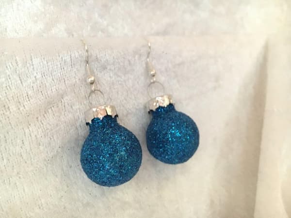 Silver Örhängen till Jul / Christmas - Turkos Glittriga Julkulor