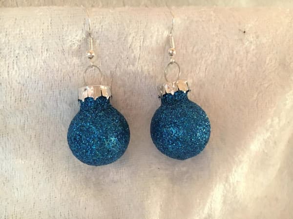 Silver Örhängen till Jul / Christmas - Turkos Glittriga Julkulor