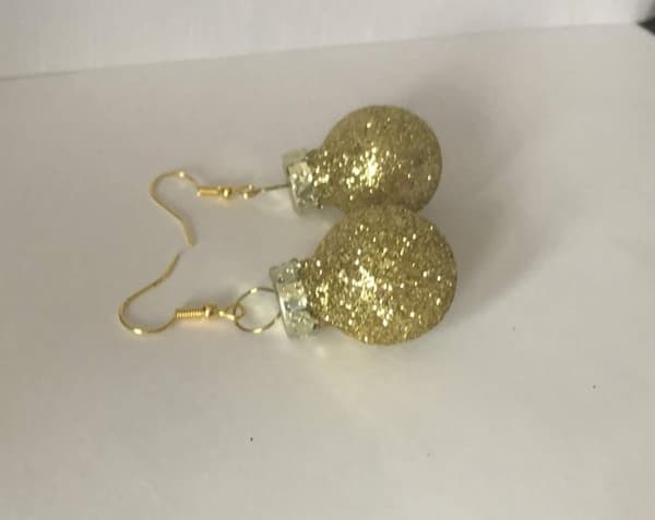 Guld Örhängen till Jul / Christmas - Guld Glittriga Julkulor
