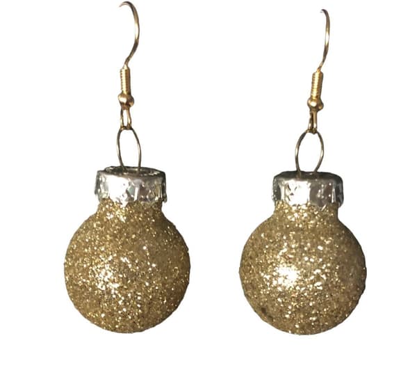 Guld Örhängen till Jul / Christmas - Guld Glittriga Julkulor