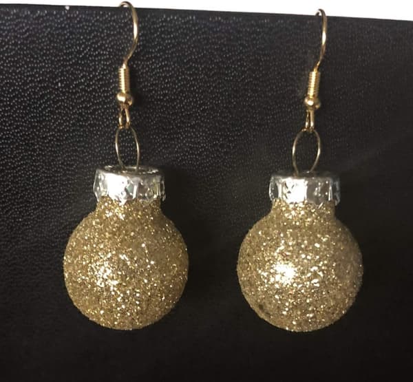Guld Örhängen till Jul / Christmas - Guld Glittriga Julkulor