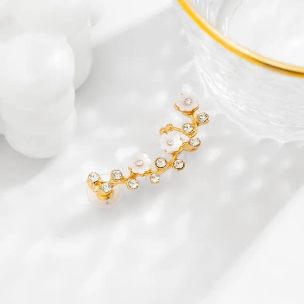 1 st Guld Ear Cuff & Örhänge - Rhinestones & Blomma -Vänster Öra