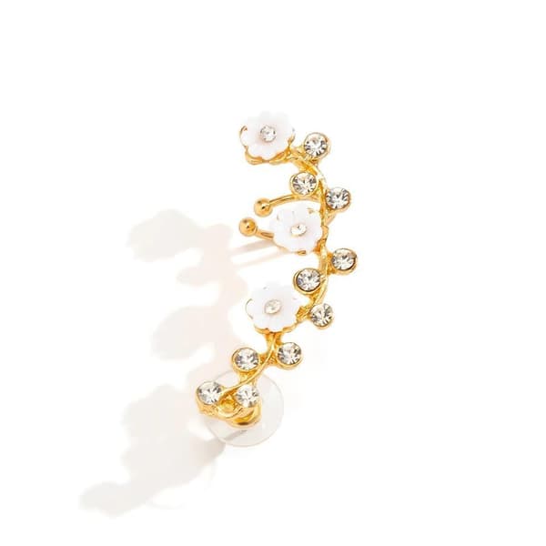 1 st Guld Ear Cuff & Örhänge - Rhinestones & Blomma -Vänster Öra