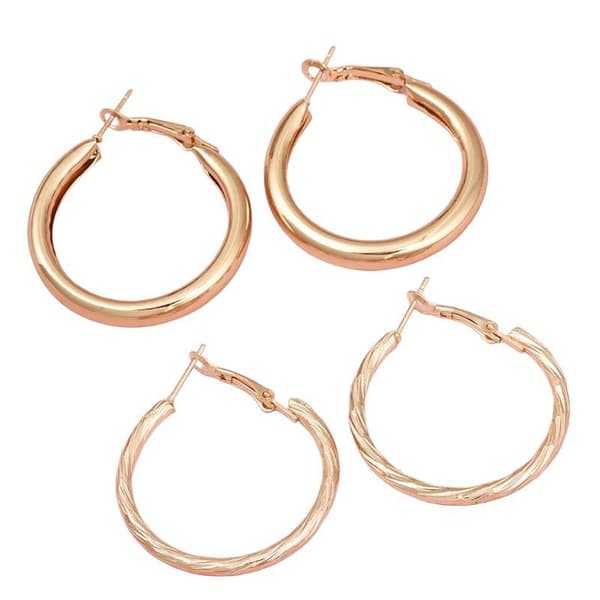 2 par Guld Örhängen - Hoop / Creoler - Släta & Mönstrade