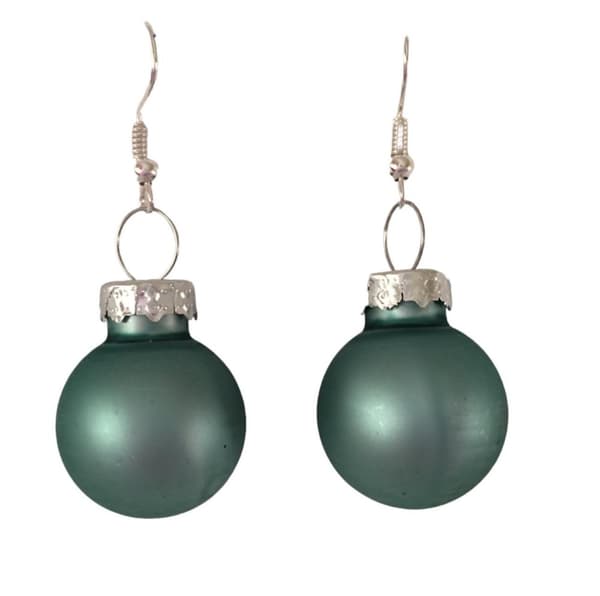 Silver Örhängen till Jul / Christmas - Gröna Matta Julkulor