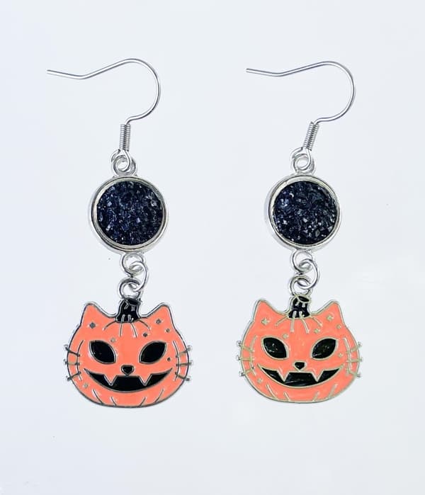 Örhängen Katt Pumpa Halloween Pumpkin Cat Rostfri Krok