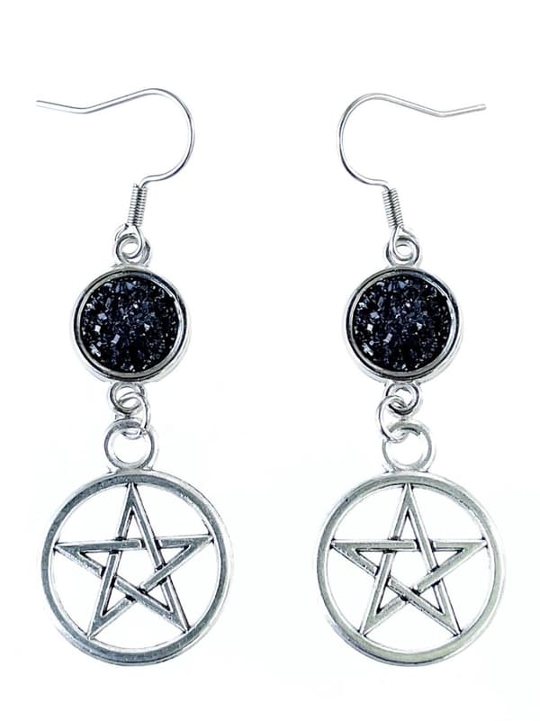 Örhängen Pentagram Svart Glitter Wicca Pagan Rostfri Krok