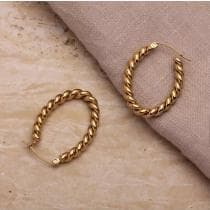 Ovala Tvinnade Hoop Guld Örhängen i Stål - 14K Guldpläterade