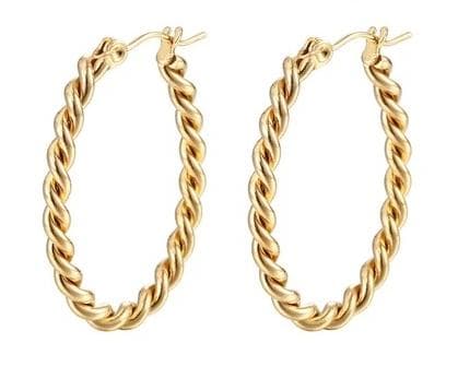 Ovala Tvinnade Hoop Guld Örhängen i Stål - 14K Guldpläterade