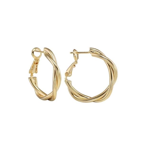 Blanka Runda Hoop Guld Örhängen - Twist & Tvinnade - 2,5 cm