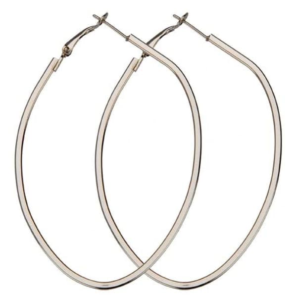 Stora Ovala Hoop Örhängen - Droppar med Kantig Design - Silver