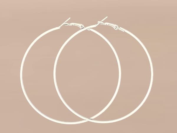 Vita Stora Blanka Tunna Runda Hoop Örhängen - 8 cm - Vit