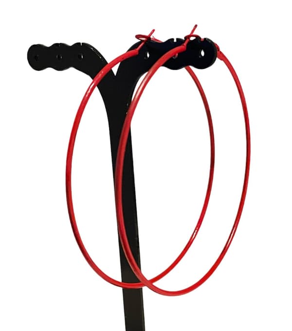 Röda Stora Blanka Tunna Runda Hoop Örhängen - 8 cm - Röd