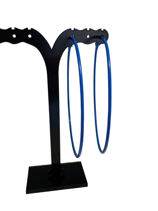 Blå Stora Blanka Tunna Runda Hoop Örhängen - 8 cm - Blå