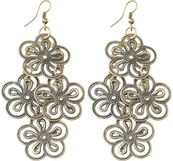 Bohemiska Retro Örhängen i Brons Färg med 4 Vackra Blommor