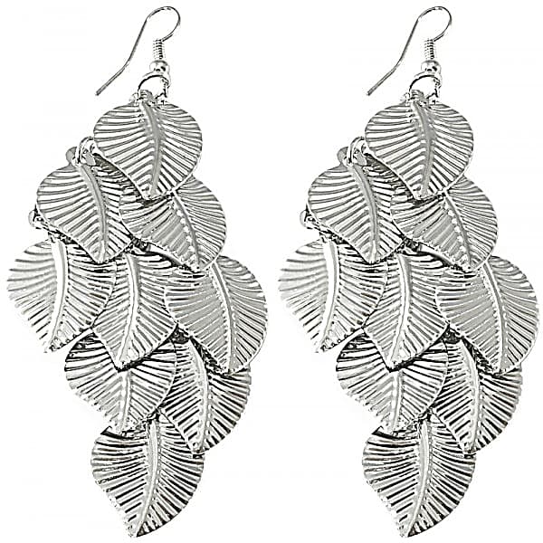 Bohemiska Retro Silver Örhängen Dekorerade med Blanka Löv / Blad