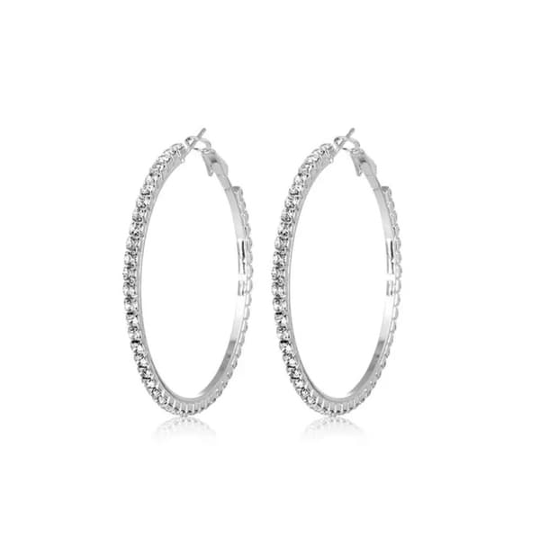 Glittrande Silver Örhängen -Hoop med Vit Strass/Rhinestones 4 cm