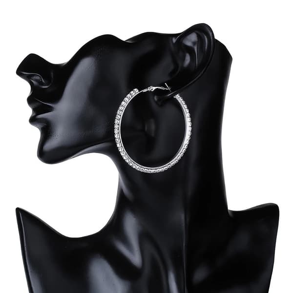 Glittrande Silver Örhängen -Hoop med Vit Strass/Rhinestones 6 cm
