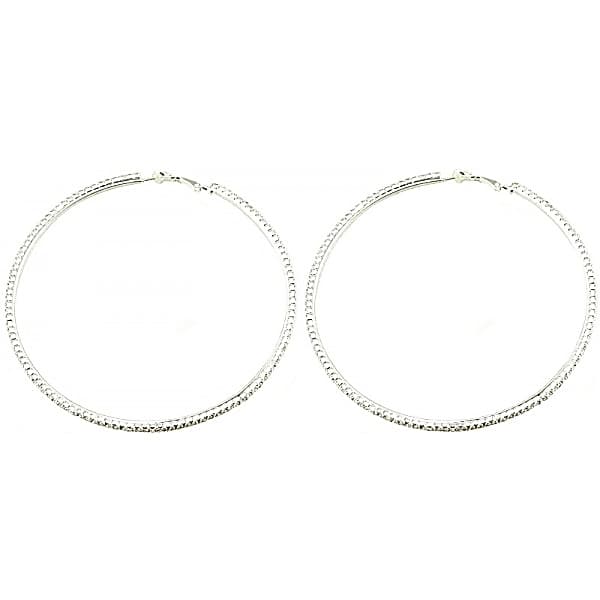 Glittrande Silver Örhängen -Hoop med Vit Strass/Rhinestones 9 cm