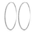 Miniatyrbild 1 av 8: Glittrande Silver Örhängen -Hoop med Vit Strass/Rhinestones 9 cm