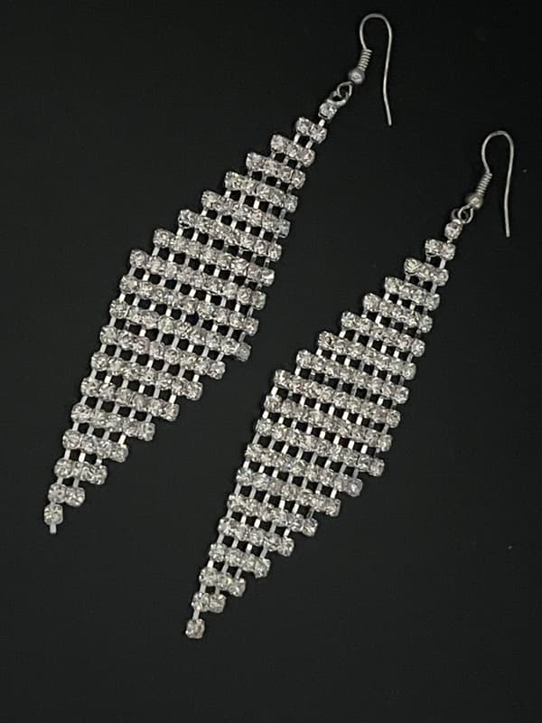 Glittrande Silver Party Örhängen - Romber med Strass/Rhinestones