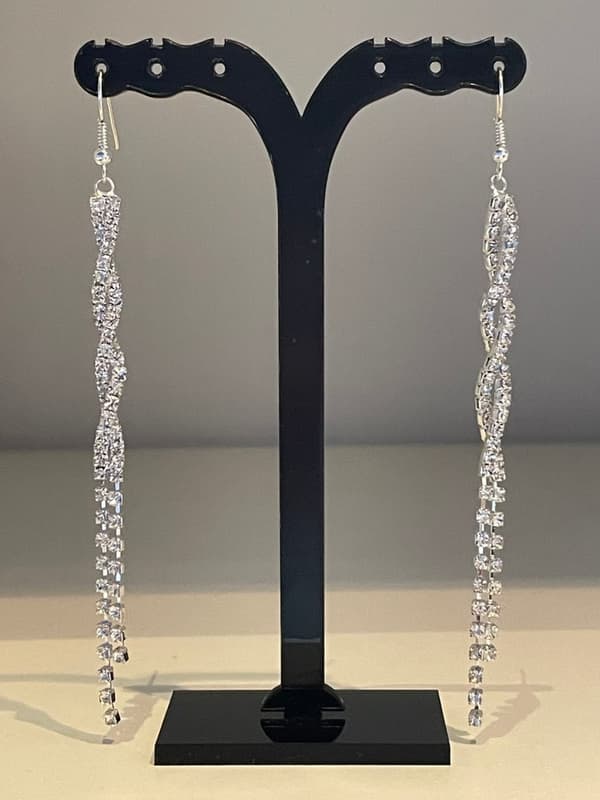 Glittrande Långa Tvinnade Silver Örhängen med Strass/Rhinestones