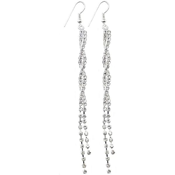 Glittrande Långa Tvinnade Silver Örhängen med Strass/Rhinestones