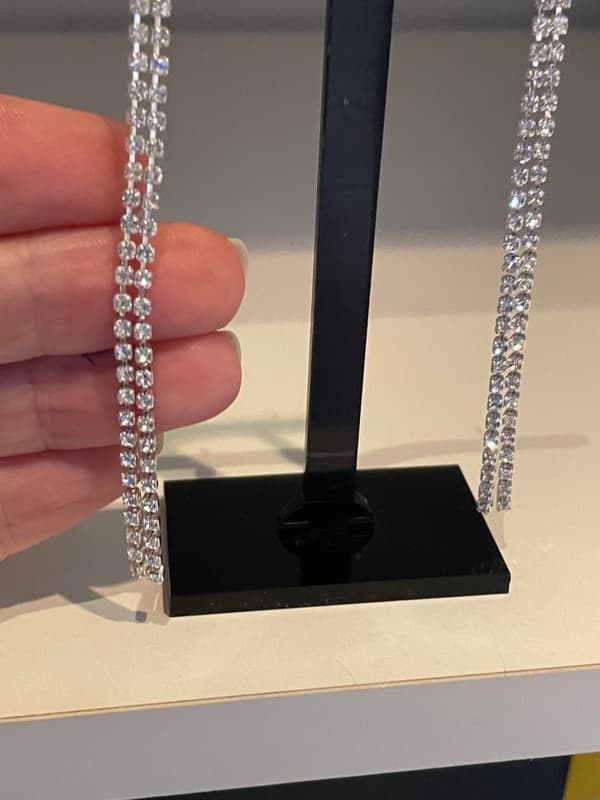 Glittrande Långa Silver Örhängen - Kedjor med Strass/Rhinestones
