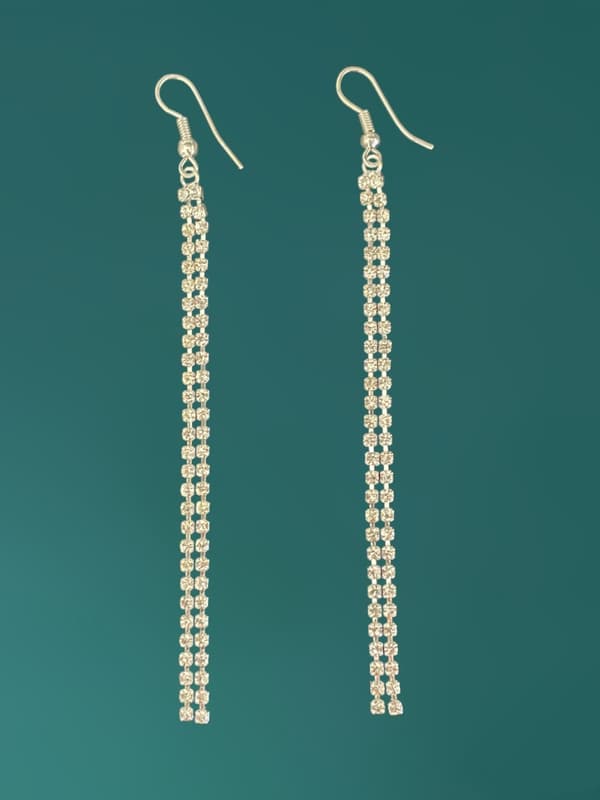 Glittrande Långa Silver Örhängen - Kedjor med Strass/Rhinestones