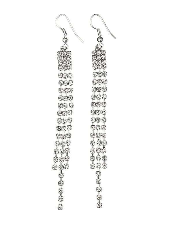 Glittrande Långa Silver Örhängen - Kedjor med Strass/Rhinestones
