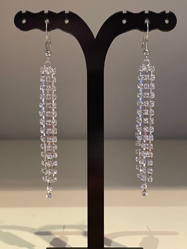 Glittrande Långa Silver Örhängen med Kedjor & Strass/Rhinestones