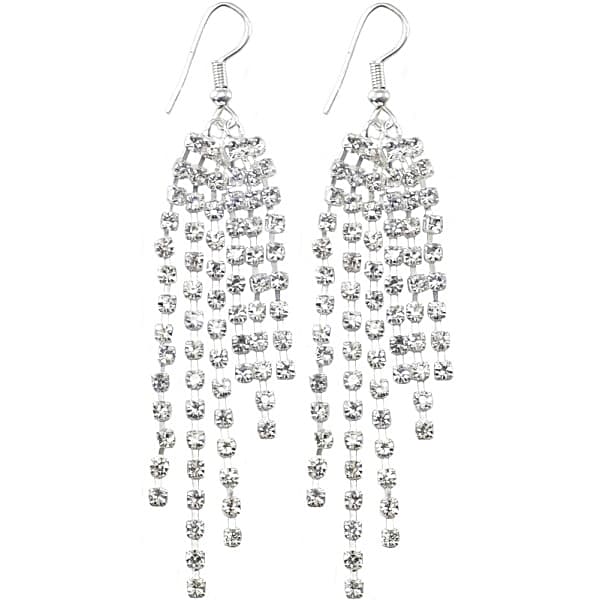 Glittrande Långa Silver Örhängen med Kedjor & Strass/Rhinestones
