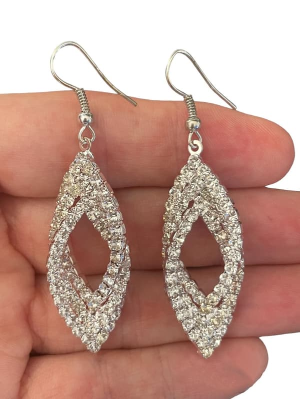 Glittrande Party Silver Örhängen med Vit Strass / Rhinestones