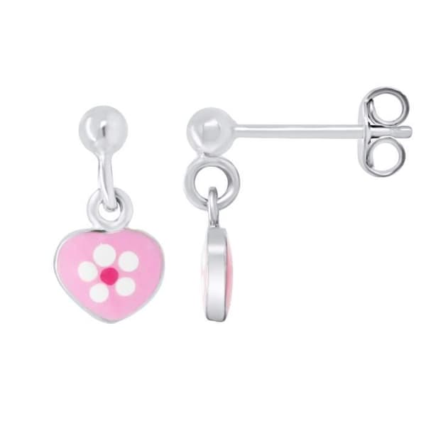 Örhängen - LÉA &amp; ARTHUR - Rosahjärta - Silver 925 - Rosa emalj - För barn
