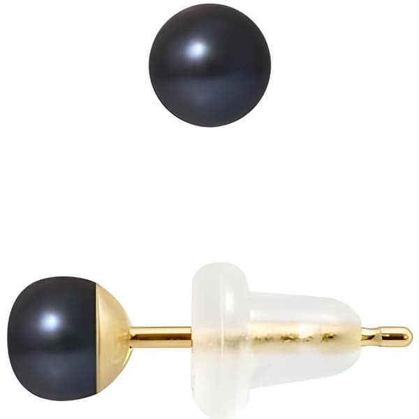 Örhängen - PERLINEA - Äkta svarta odlade pärlor 4-5 mm - 9 Cts gult guld - 2 års garanti