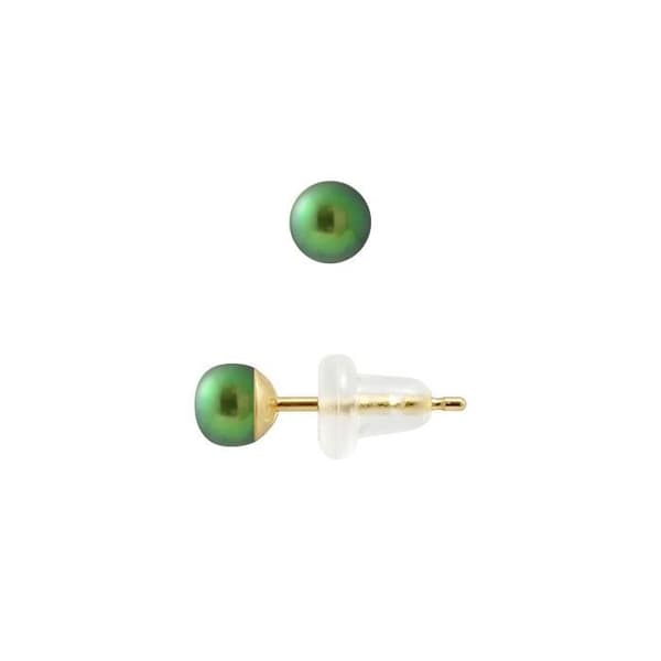 Örhängen - PERLINEA - Äkta odlade pärlor - 4-5 mm - Intensgrön - 9 Cts gult guld