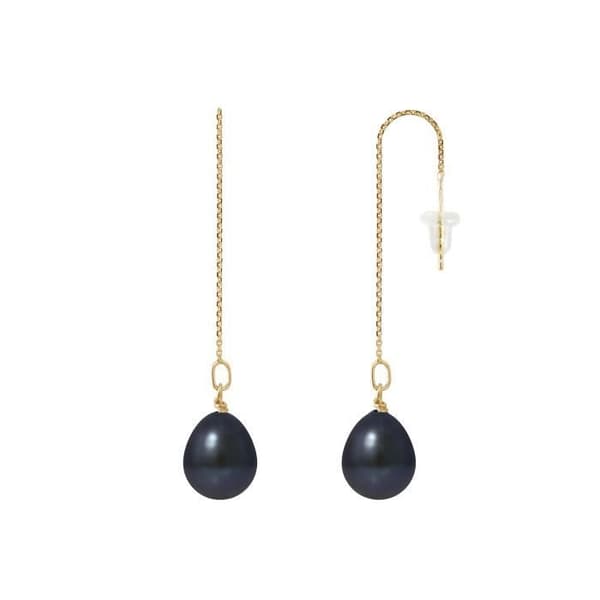 Örhängen - PERLINEA - Äkta svarta odlade pärlor 8-9 mm - Gult guld - 2 års garanti