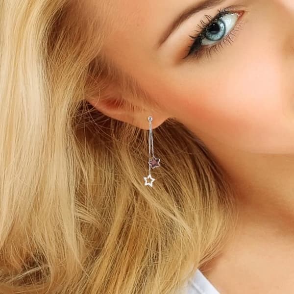 Örhängen - STAR - Ametist - 925 Sterling Silver - Kroksystem - Presentpåse