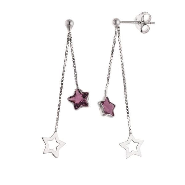 Örhängen - STAR - Ametist - 925 Sterling Silver - Kroksystem - Presentpåse