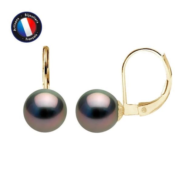 Örhängen - PERLINEA - Äkta Tahitipärlor 8-9 mm - Gult guld - Sleepers - AAA+