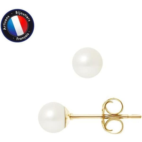 Örhängen - PERLINEA - Äkta odlade pärlor 5-6 mm - 9 Cts Gult Guld - Dam - AAA+